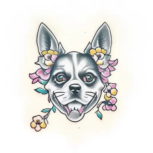 Small Black Dog With Floral Background