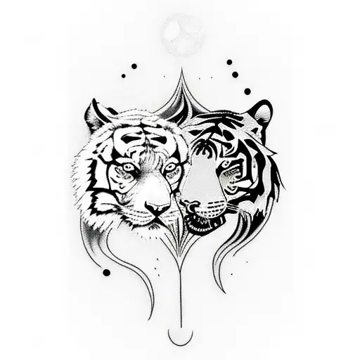 Tiger And Wolf In A Nature Scene With Spacial And Yin Yang Aspects