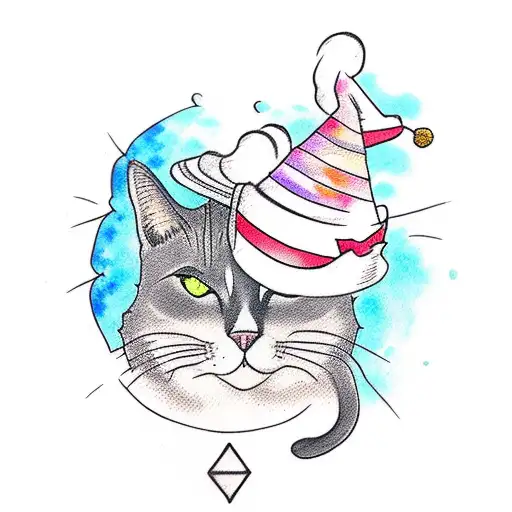 A Small Black Cat Wearing A Wizard Hat In Watercolor