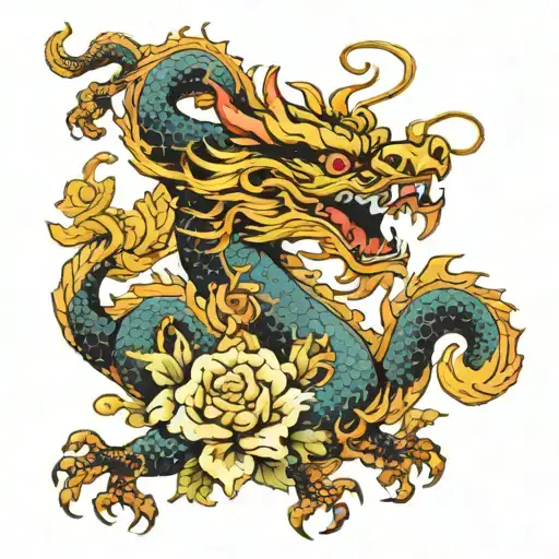 Chinese Dragon With Flowers