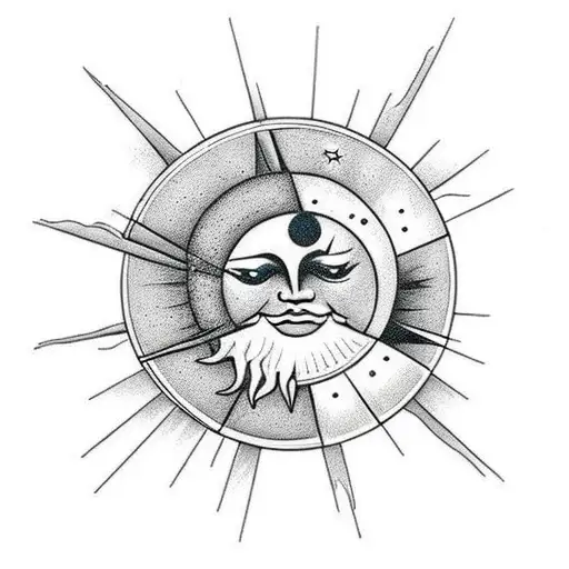 Sun And Moon Looking At Each Other Black And White