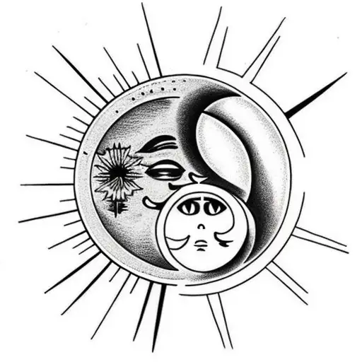 Sun And Moon Looking At Each Other Black And White