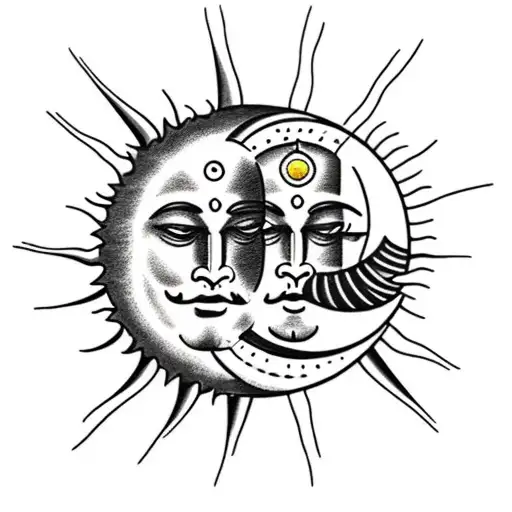 Sun And Moon Looking At Each Other Black And White