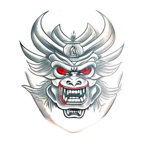 Oni Mask Made Of Wood On Fire