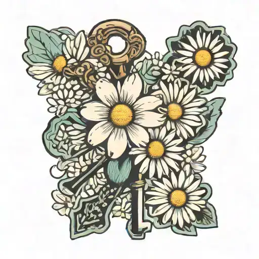 Artsy Keys Crossing Each Other Surrounded By Daisy Flowers