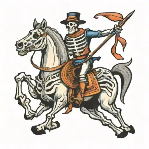Medieval Skeleton On Horse Galloping