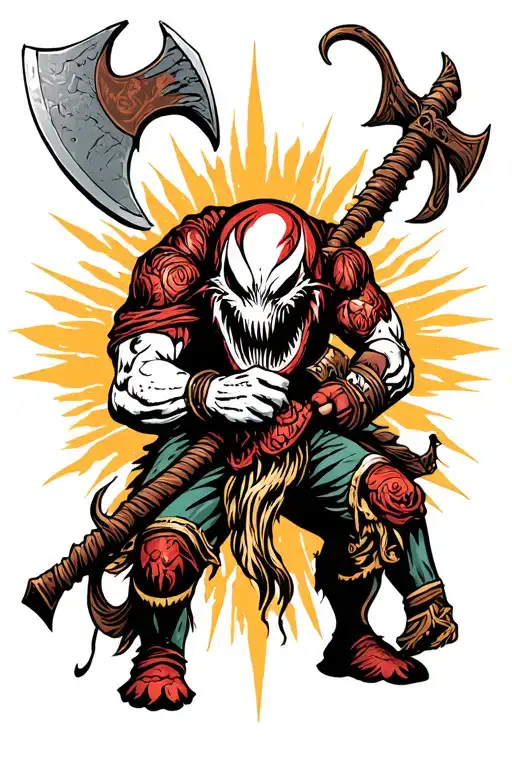 Humam Like Mythol In Battle Using Nordic Axe Inspired By Venom