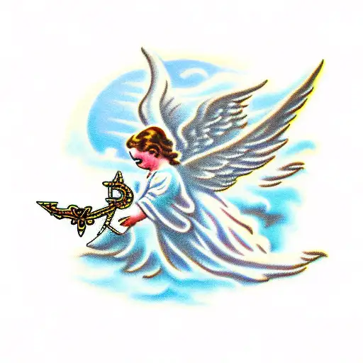 Angel With Rosary And Clouds