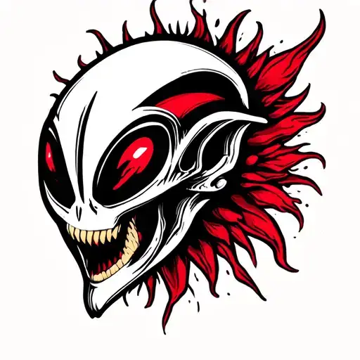 Black And Red Alien Head 2D Old Scool