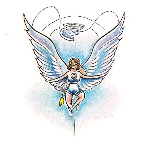 Angel With Spread Wings And Lightning