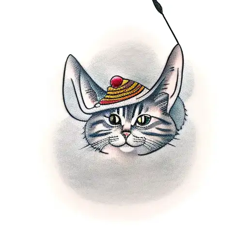 A Minimalist Tattoo Of A Cat Wearing A Harry Potter-themed Hat