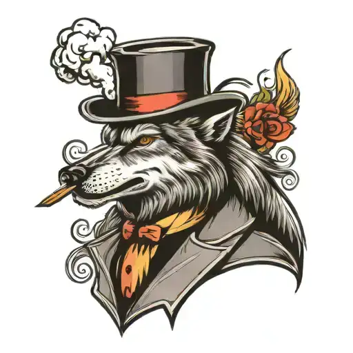 Wolf With A Tophat Smoking