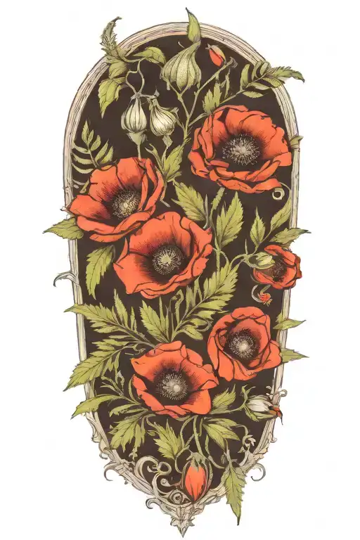 Belladonna Henbane Poppy Flowers With Ferns