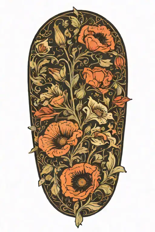 Ferns And Poppies In The Style Of Art Nouveau