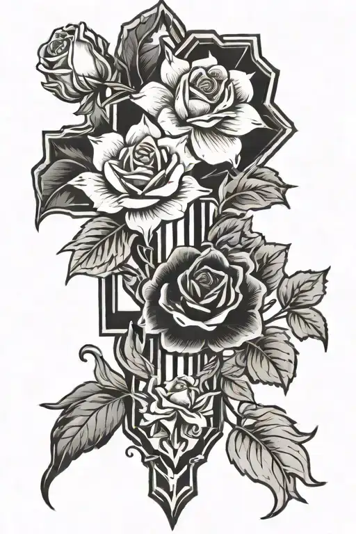 Cross With 2 Marigolds 1 Rose And 1 Daffodil