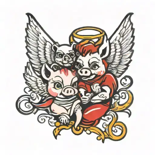 Piggy Devil And Angel