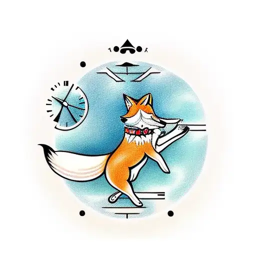 Fox Running With Grace On A Clock
