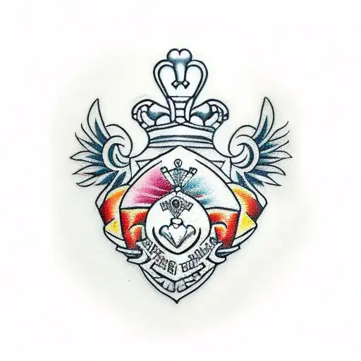 A Traditional Tattoo Of A Claddagh With A Dog Silhouette Incorporated Into The Design