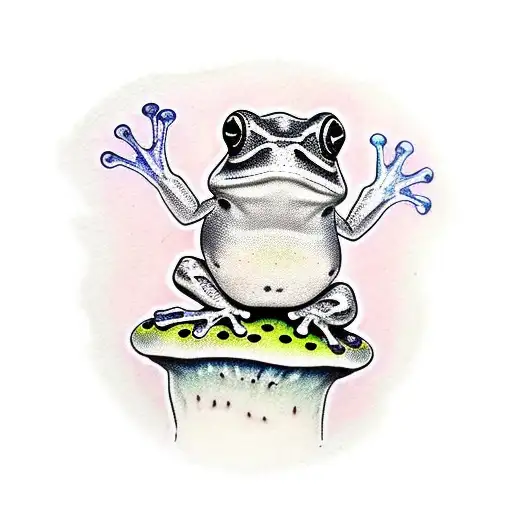 Frog Sitting On Top Of A Mushroom