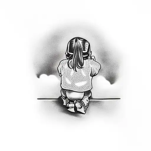 Little Girl From Behind Watching A Skydiver