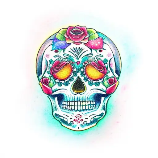 A Sugar Skull Surrounded By A Galaxy Filled With Stars And Roses