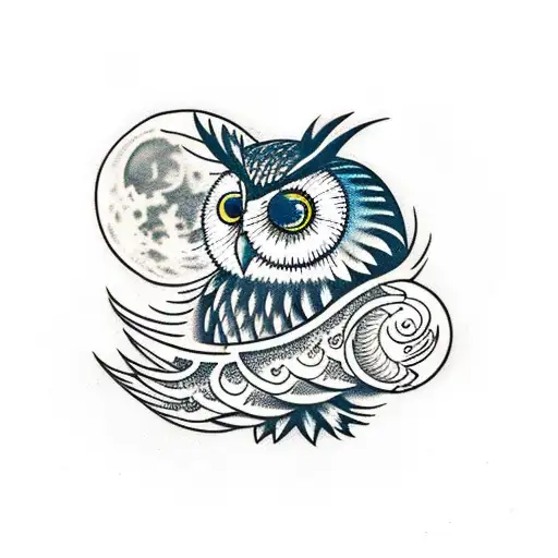 Owl Flying Head-on With The Moon In The Background