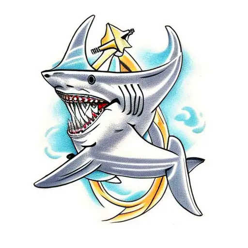 Shark With Two Spears And Three Nautic Stars