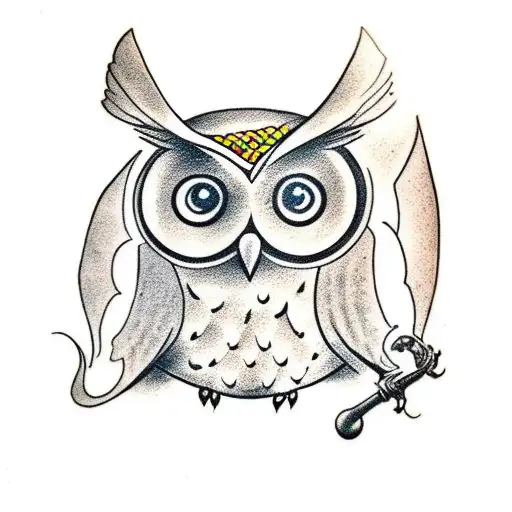 Owl With Bat Hanging Below And Name Xavier