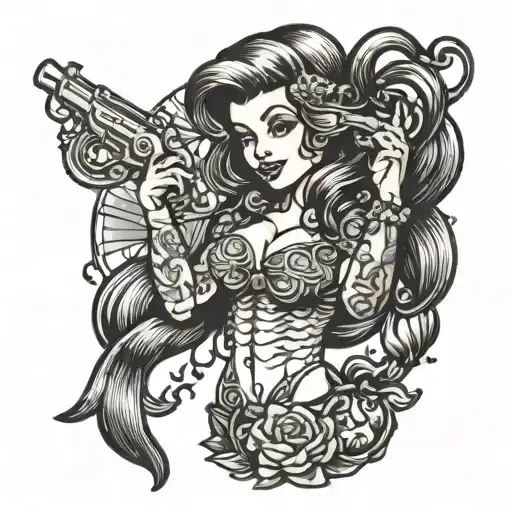 Little Mermaid Holding Revolvers
