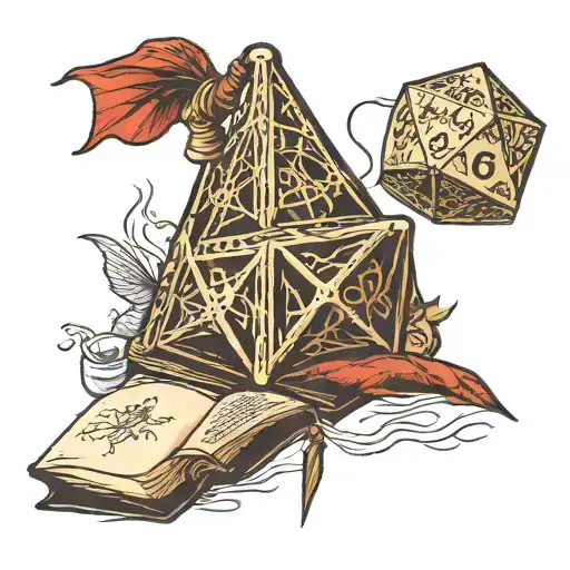 D20 Dice Wizard Hat And Staff And Book