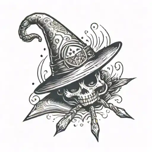 20 Sided Dice Wizard Hat And Staff And Book Open In Front