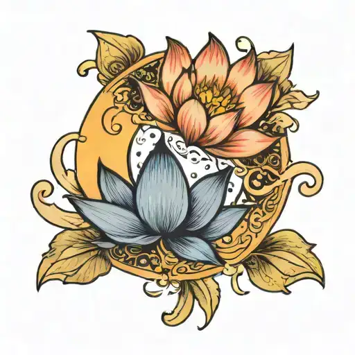 Crescent Moon With Lotus Flower