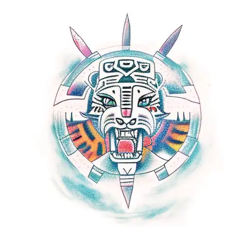 A Mayan Jaguar Warrior Playing Basketball With A Machine Generated Ball