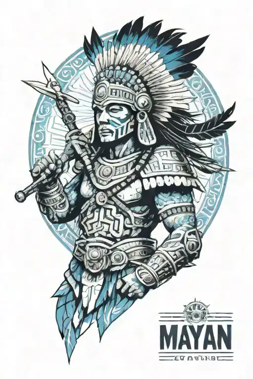 Aesthetic Mayan Warrior Indulged In A Blue And White Aura With Some Lighting