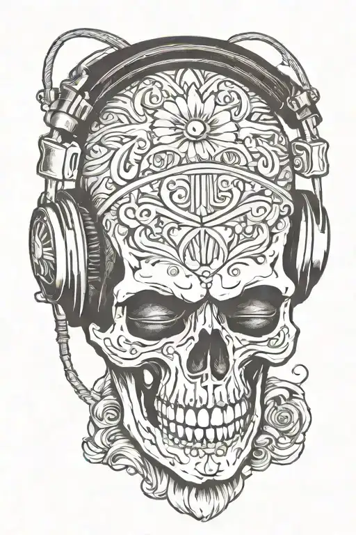 Skull Wearing Headphones