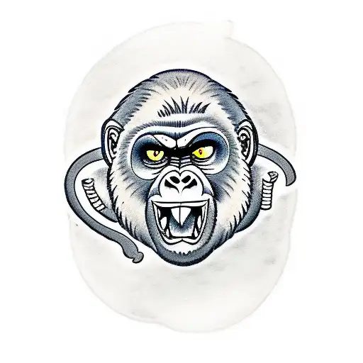 Gorilla With 6 Eyes And Open Mouth