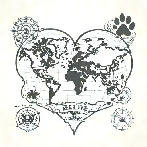 A Map Of The World With A Heart Marking Belize And A Dog Paw Print Marking Secret Beach