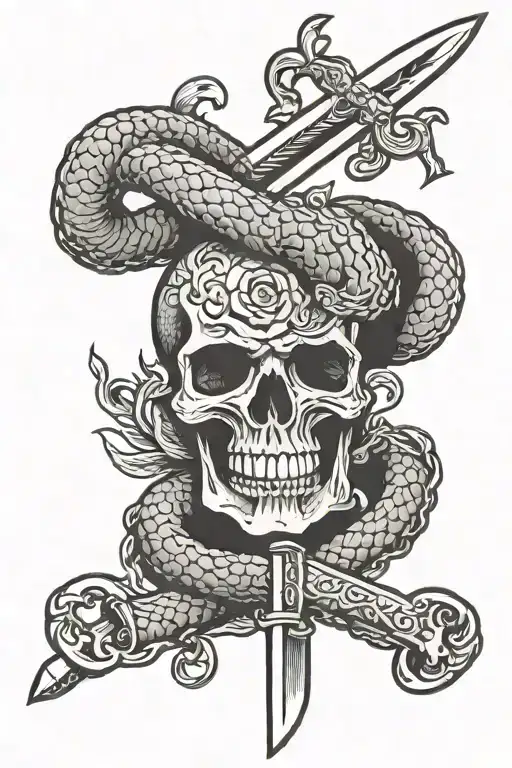 Sword Skull Snake Intertwined