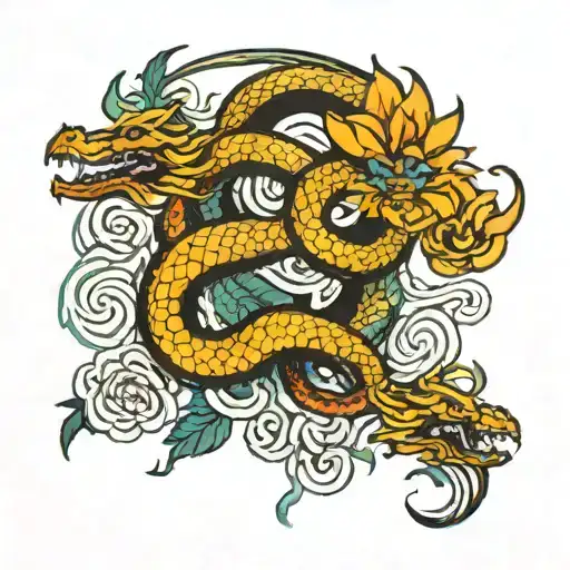 Dragon Water Flowers And Snakes