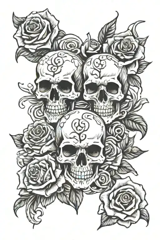 Skulls Coming Out Of Smoke With Rose Peddles