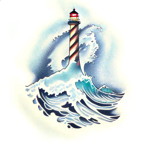 An Ocean Wave Crashing Against A Lighthouse