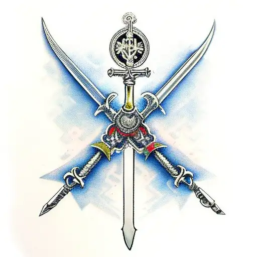 Mideval Sword With Rosary Wrapped Around It