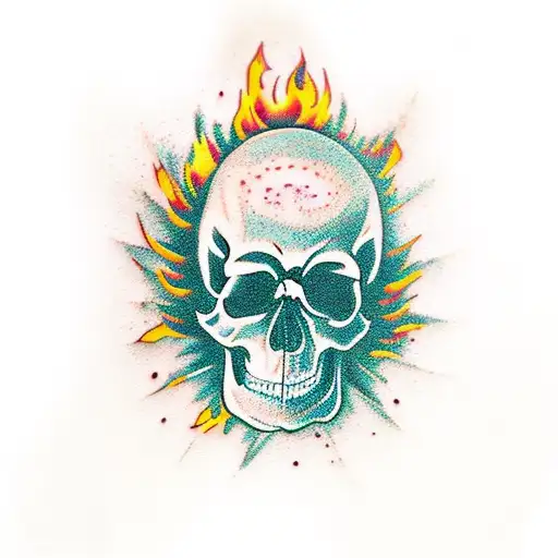 A Realistic Skull Engulfed In Vibrant Flames With An Ace Of Spades As The Eye Socket
