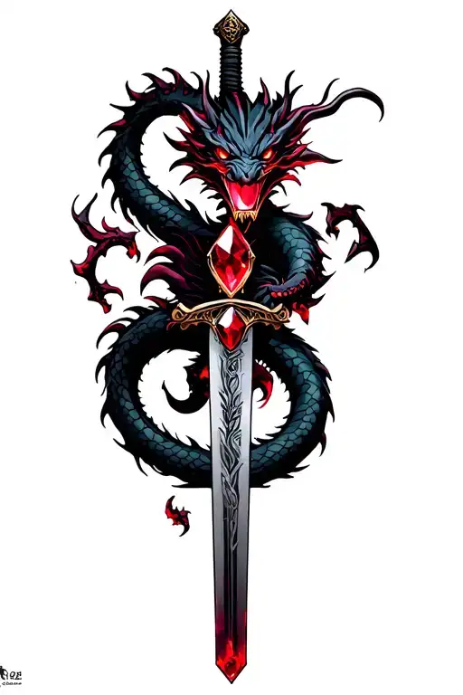 Gothic Shade Dragon Wrapped Around A Ruby Infused Katana Sword