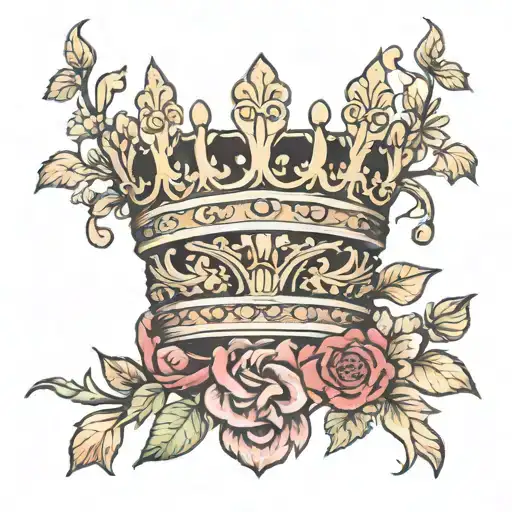 King Crown Surrounded By Bold Flowers
