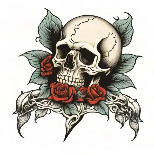 Skull And Roses Intertwined