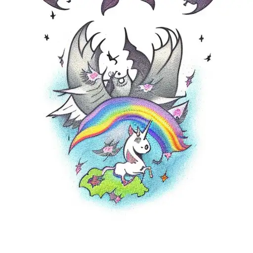 Mystical Forest With Bats Flying Up Front Swarming A Unicorn Corpse With Blood