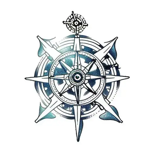 Pirate Ship With Wheel And Compass