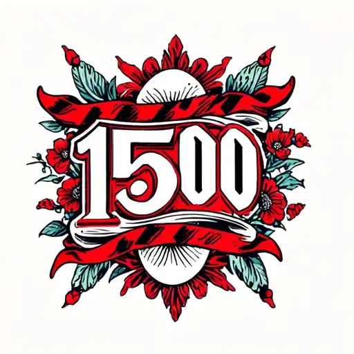 A Neck Tattoo With The Word 1500 In Red
