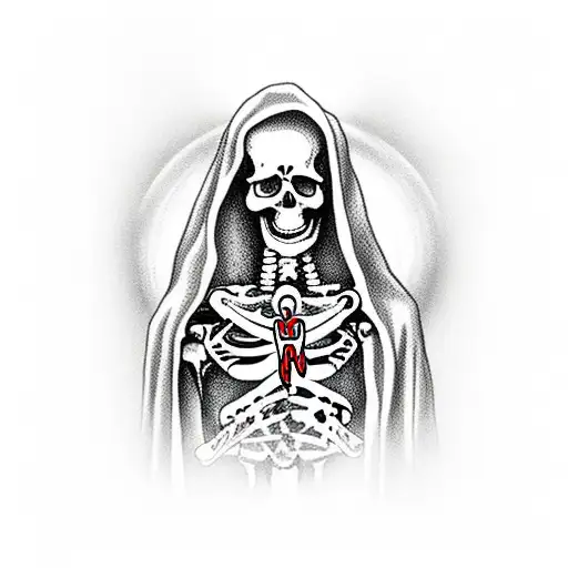 Skeleton Virgin Mary In Front Of Cross